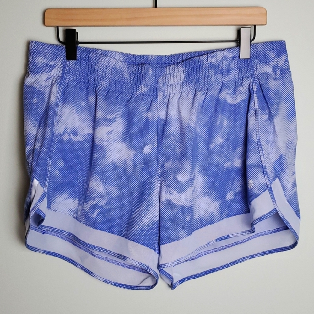 Athleta Womens Printed Mesh Racer Run Athletic Active Shorts (LG) Periwinkle